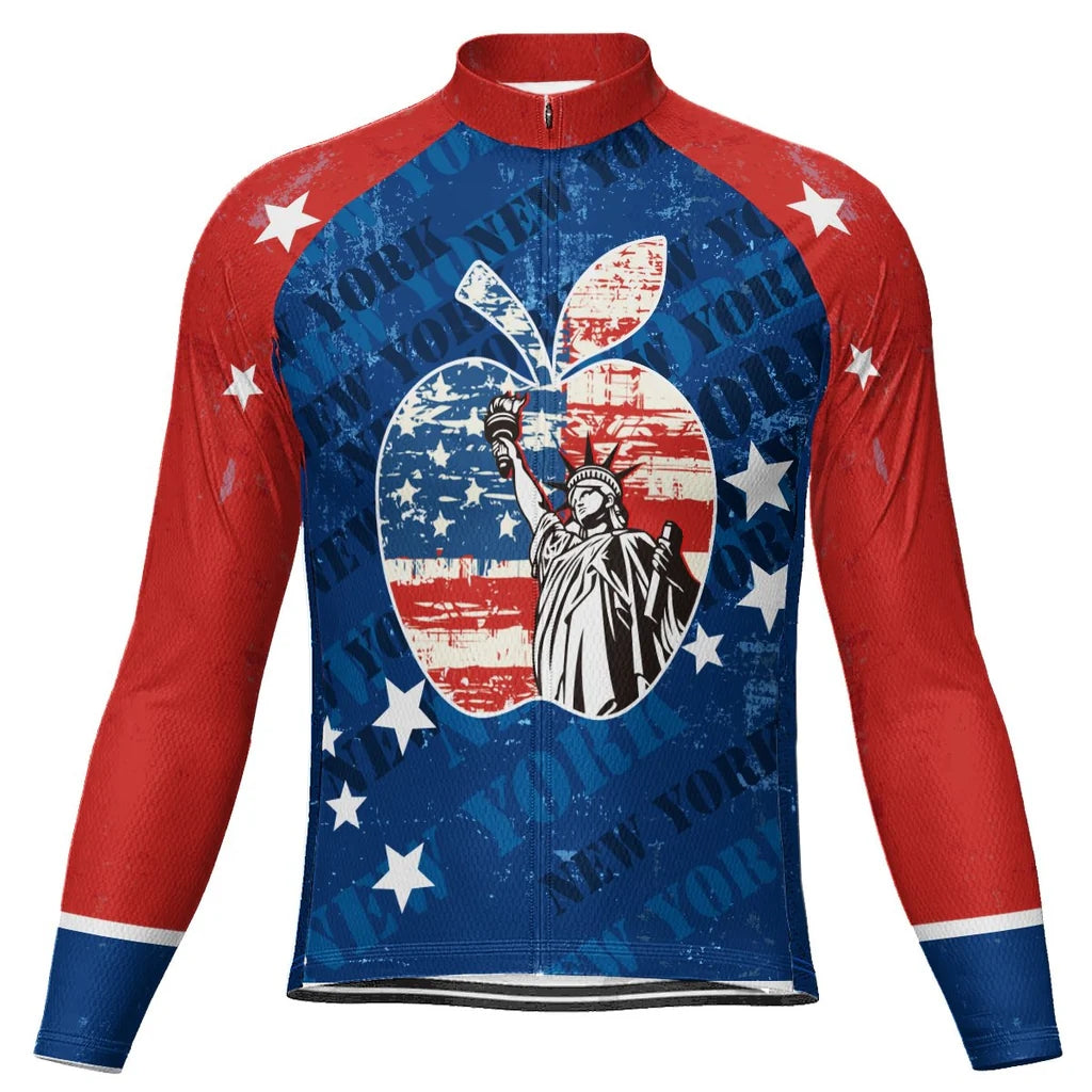 Customized New York Men's Winter Thermal Fleece Cycling Jersey Long Sleeve