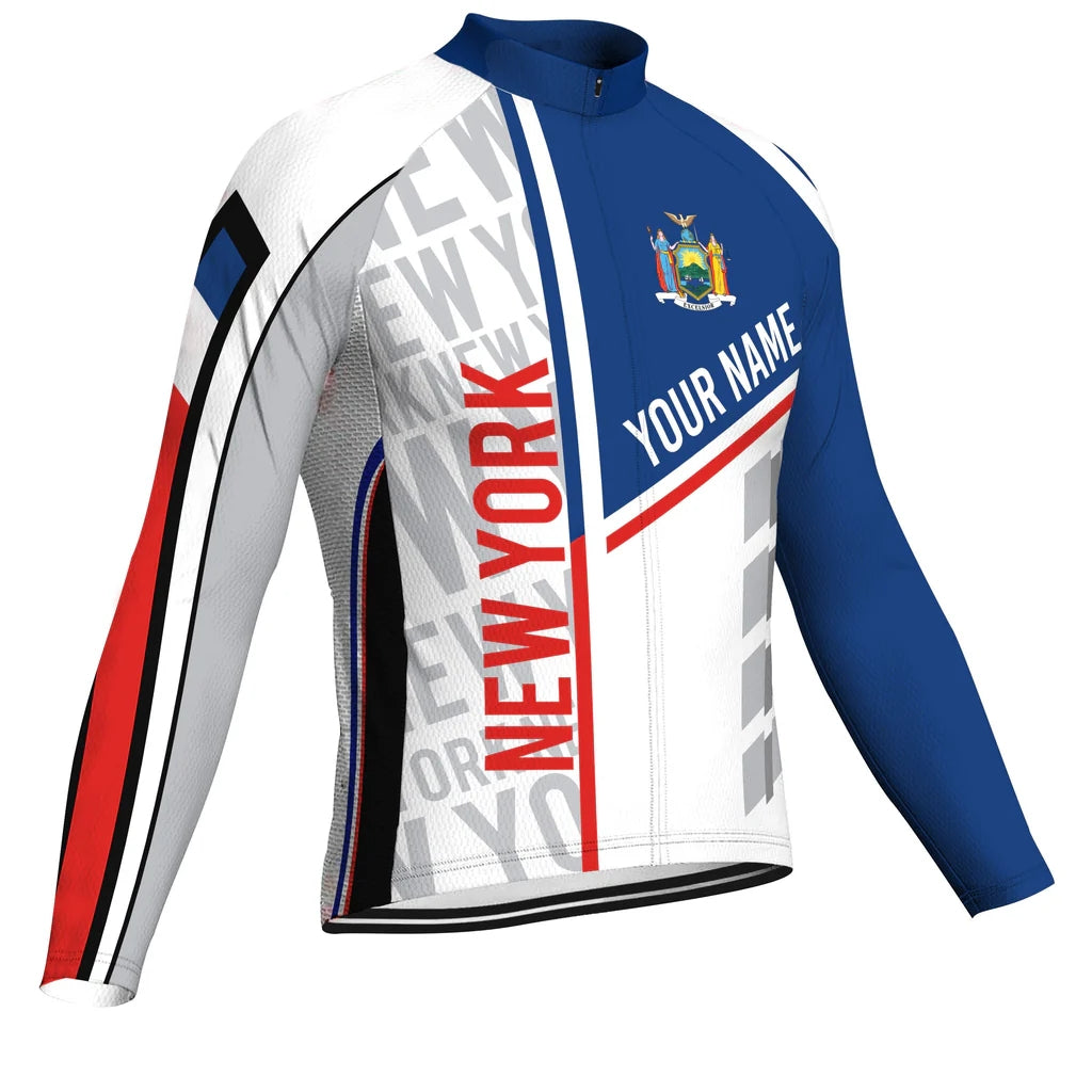 Customized New York Men's Winter Thermal Fleece Cycling Jersey Long Sleeve