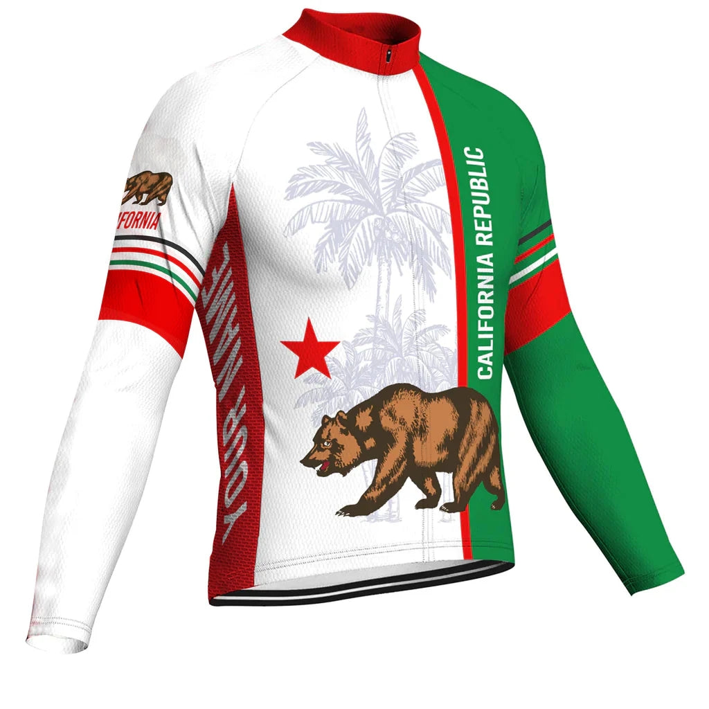 Customized California Men's Winter Thermal Fleece Cycling Jersey Long Sleeve