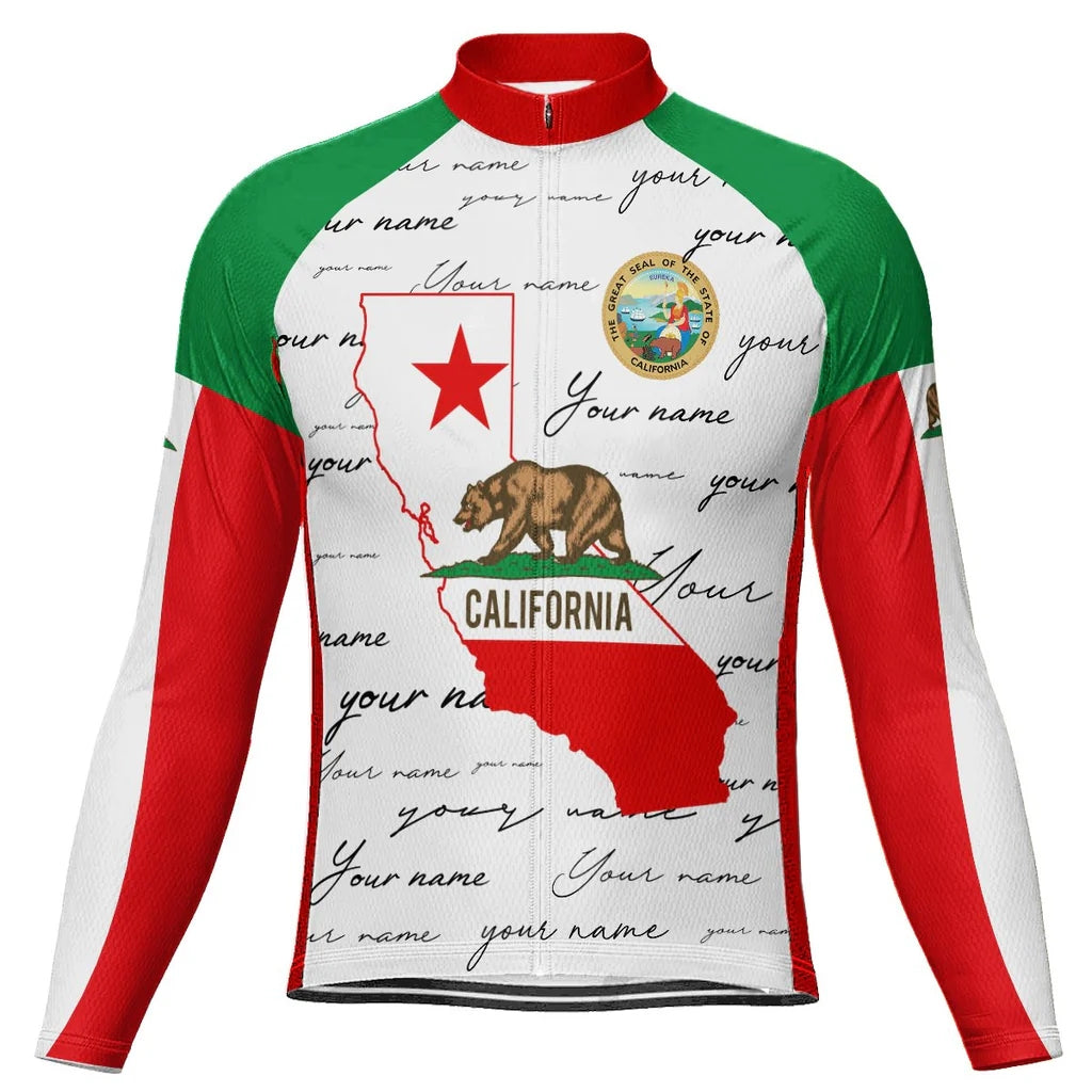 Customized California Men's Winter Thermal Fleece Cycling Jersey Long Sleeve