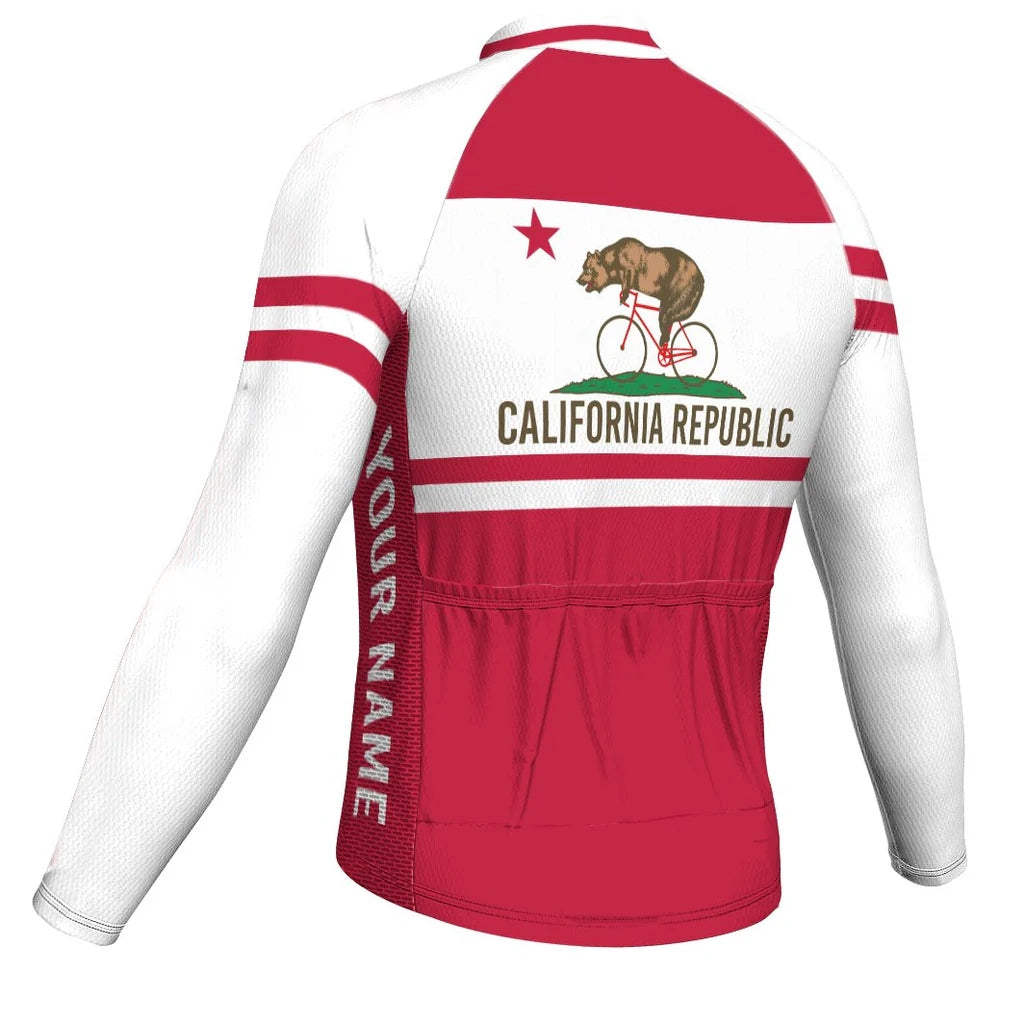 Customized California Men's Winter Thermal Fleece Cycling Jersey Long Sleeve