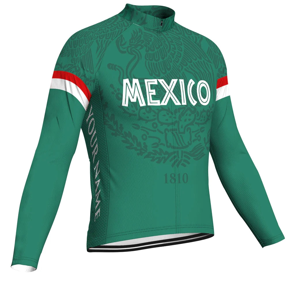 Customized Mexico Men's Winter Thermal Fleece Cycling Jersey Long Sleeve