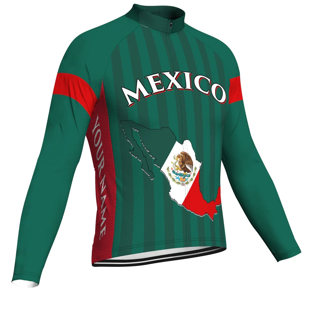 Customized Mexico Men's Winter Thermal Fleece Cycling Jersey Long Sleeve