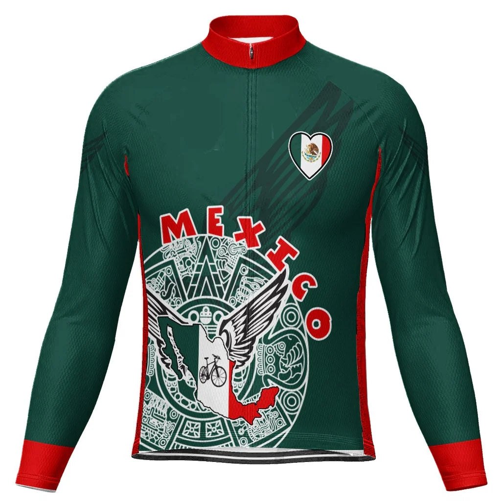 Customized Mexico Men's Winter Thermal Fleece Cycling Jersey Long Sleeve