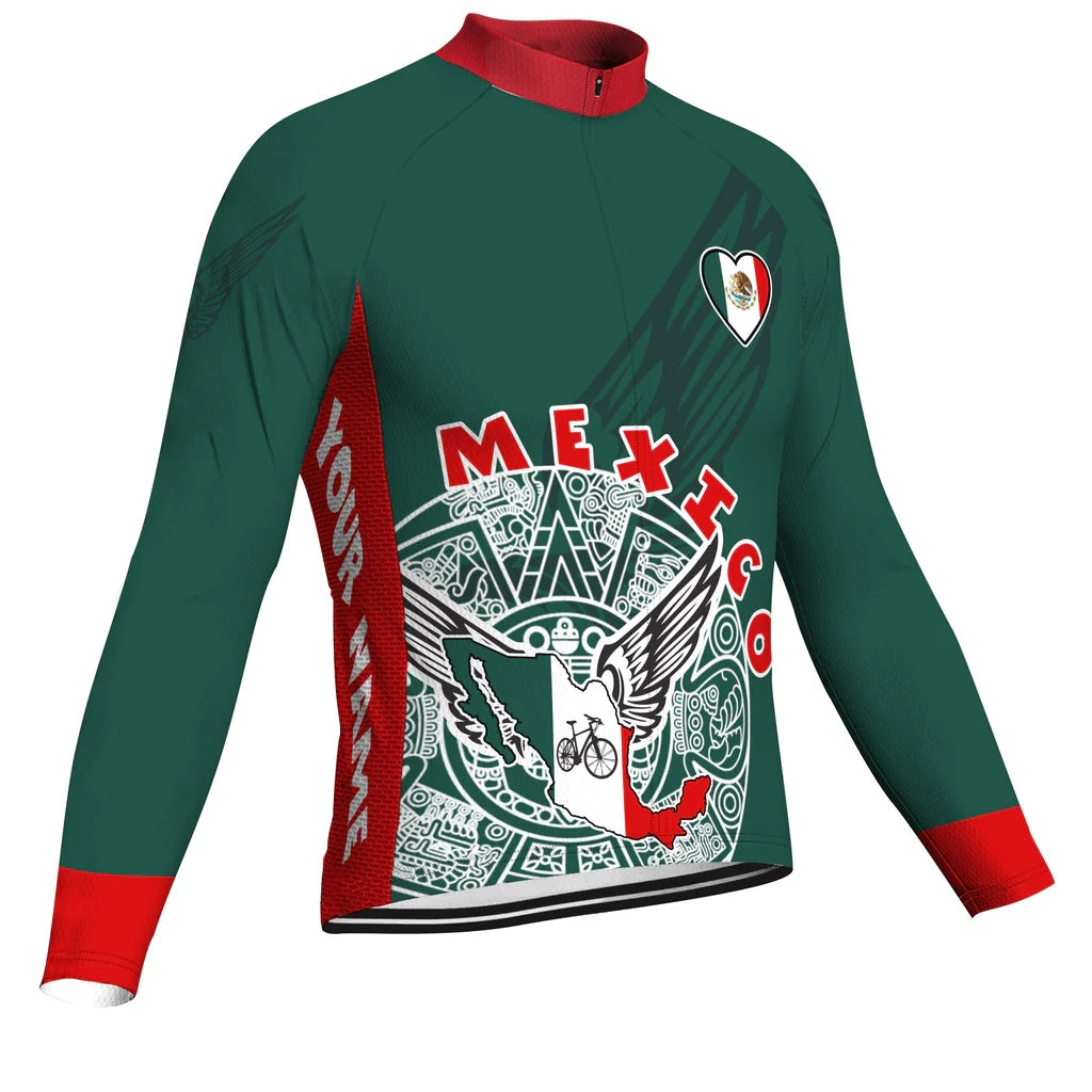 Customized Mexico Men's Winter Thermal Fleece Cycling Jersey Long Sleeve