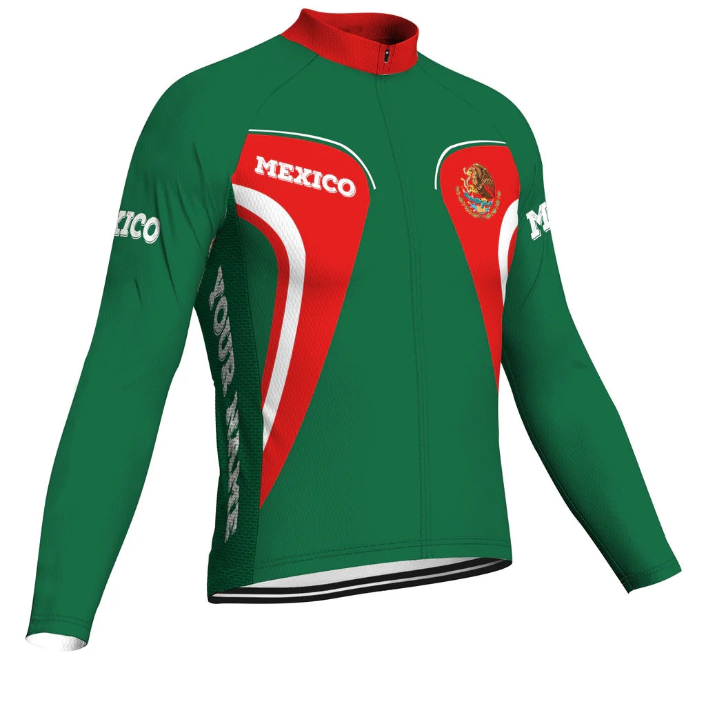Customized Mexico Men's Winter Thermal Fleece Cycling Jersey Long Sleeve