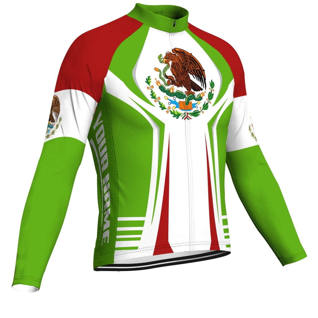 Customized Mexico Men's Winter Thermal Fleece Cycling Jersey Long Sleeve
