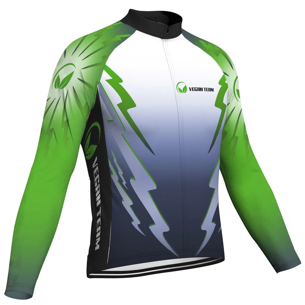 Customized Vegan Men's Winter Thermal Fleece Cycling Jersey Long Sleeve