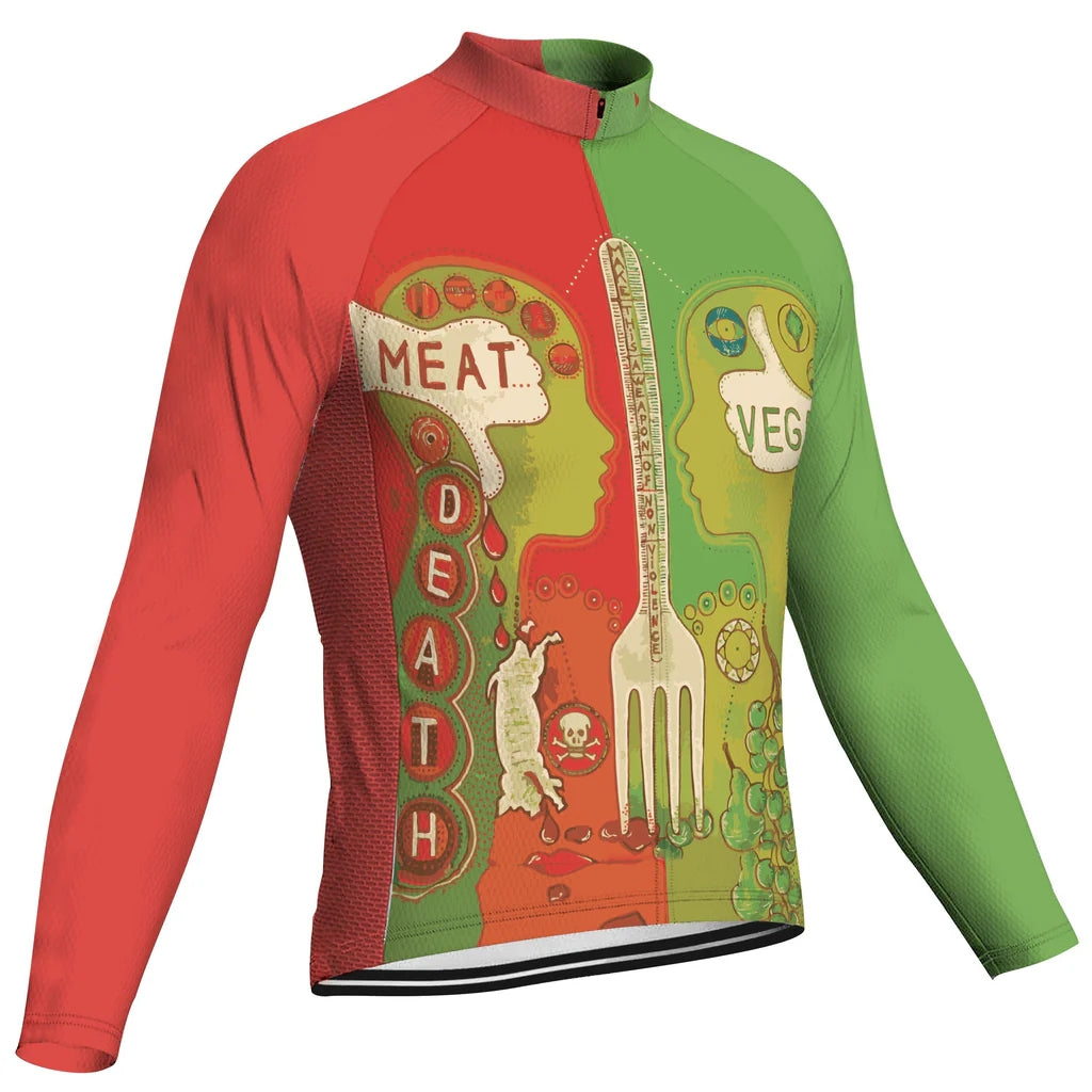 Customized Vegan Men's Winter Thermal Fleece Cycling Jersey Long Sleeve