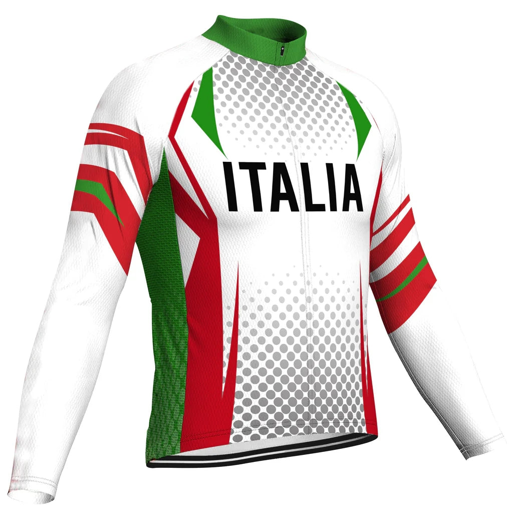 Customized Italian Men's Winter Thermal Fleece Cycling Jersey Long Sleeve