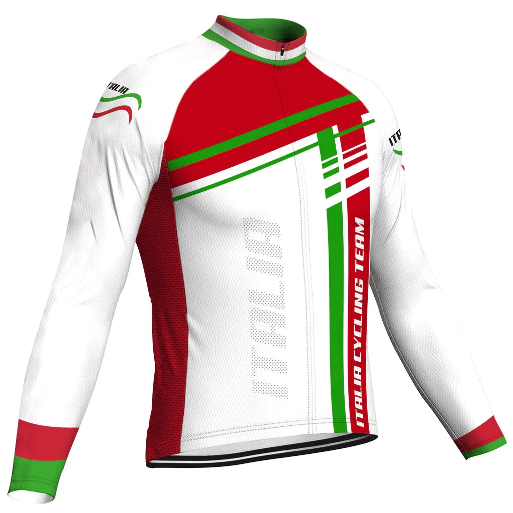 Customized Italian Men's Winter Thermal Fleece Cycling Jersey Long Sleeve