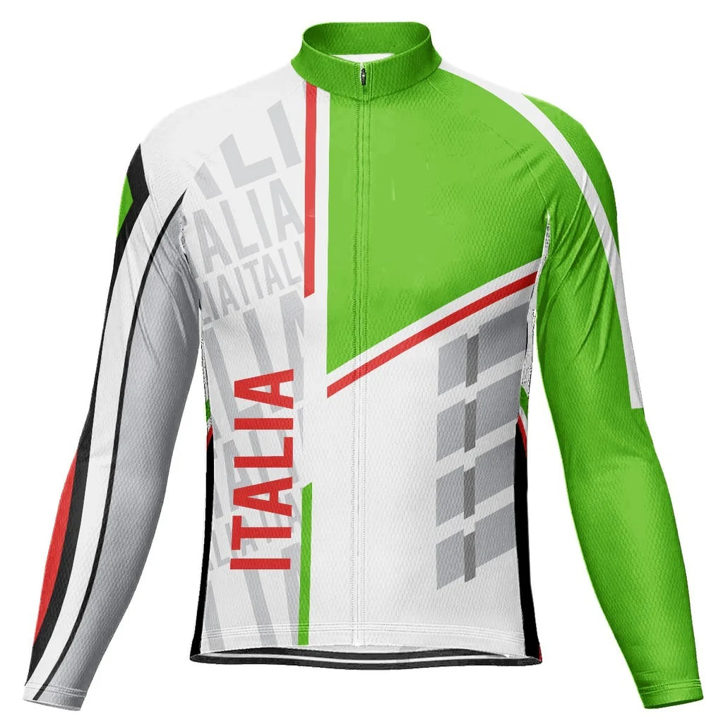 Customized Italian Men's Winter Thermal Fleece Cycling Jersey Long Sleeve