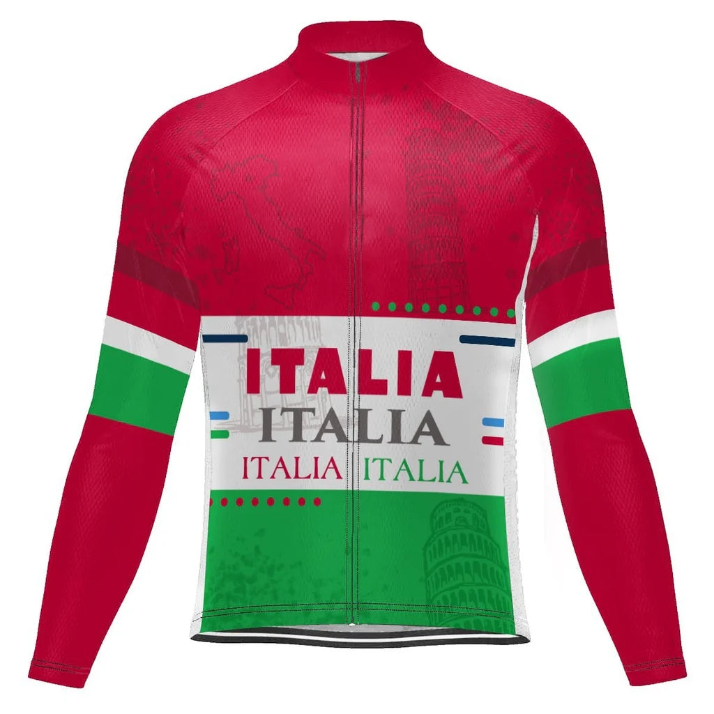 Customized Italian Men's Winter Thermal Fleece Cycling Jersey Long Sleeve