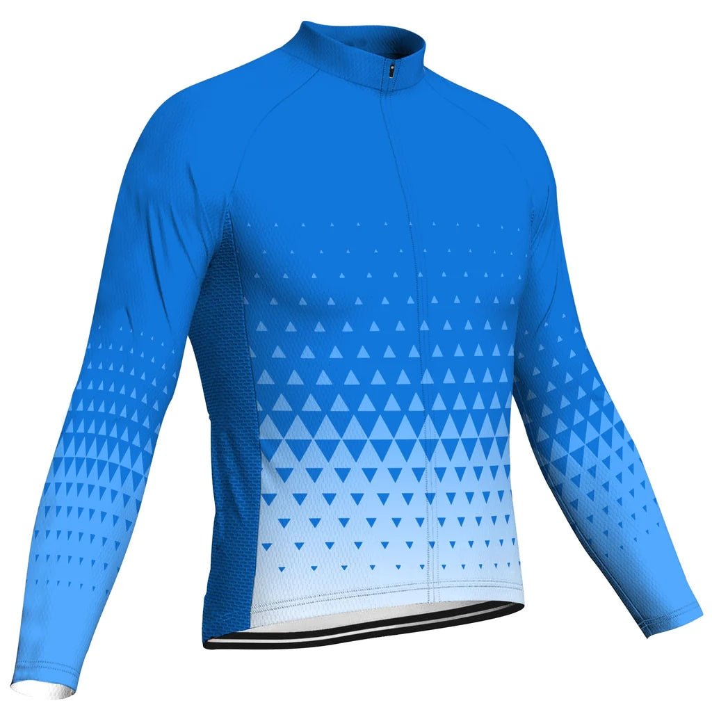 Customized Blue Men's Winter Thermal Fleece Cycling Jersey Long Sleeve