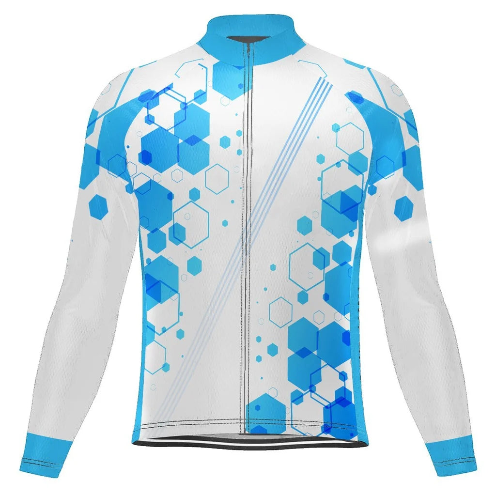 Customized Blue Men's Winter Thermal Fleece Cycling Jersey Long Sleeve