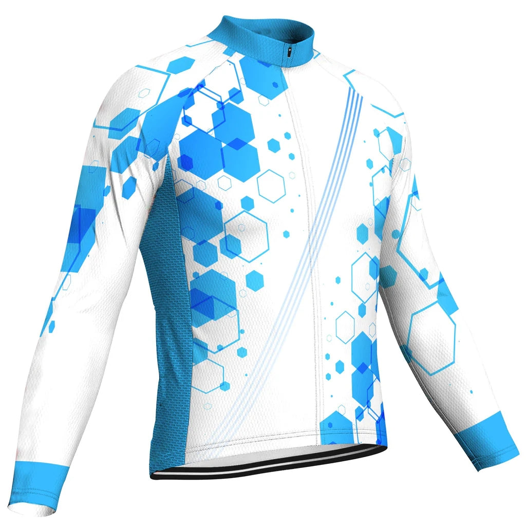 Customized Blue Men's Winter Thermal Fleece Cycling Jersey Long Sleeve