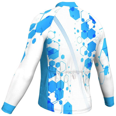 Customized Blue Men's Winter Thermal Fleece Cycling Jersey Long Sleeve