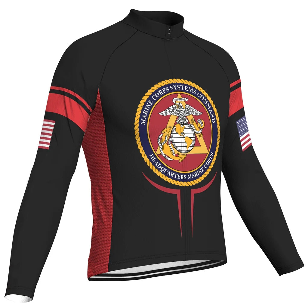 Customized Marine Corps Men's Winter Thermal Fleece Cycling Jersey Long Sleeve