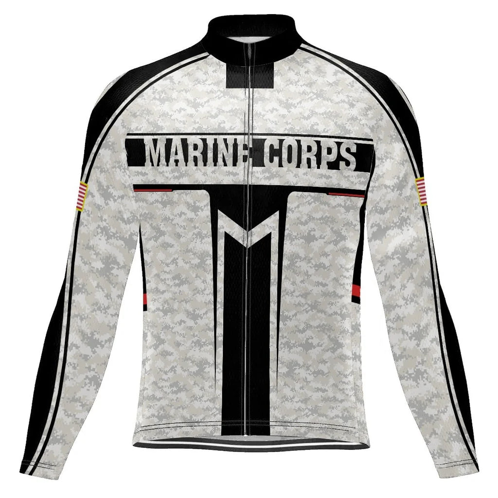 Customized Marine Corps Men's Winter Thermal Fleece Cycling Jersey Long Sleeve