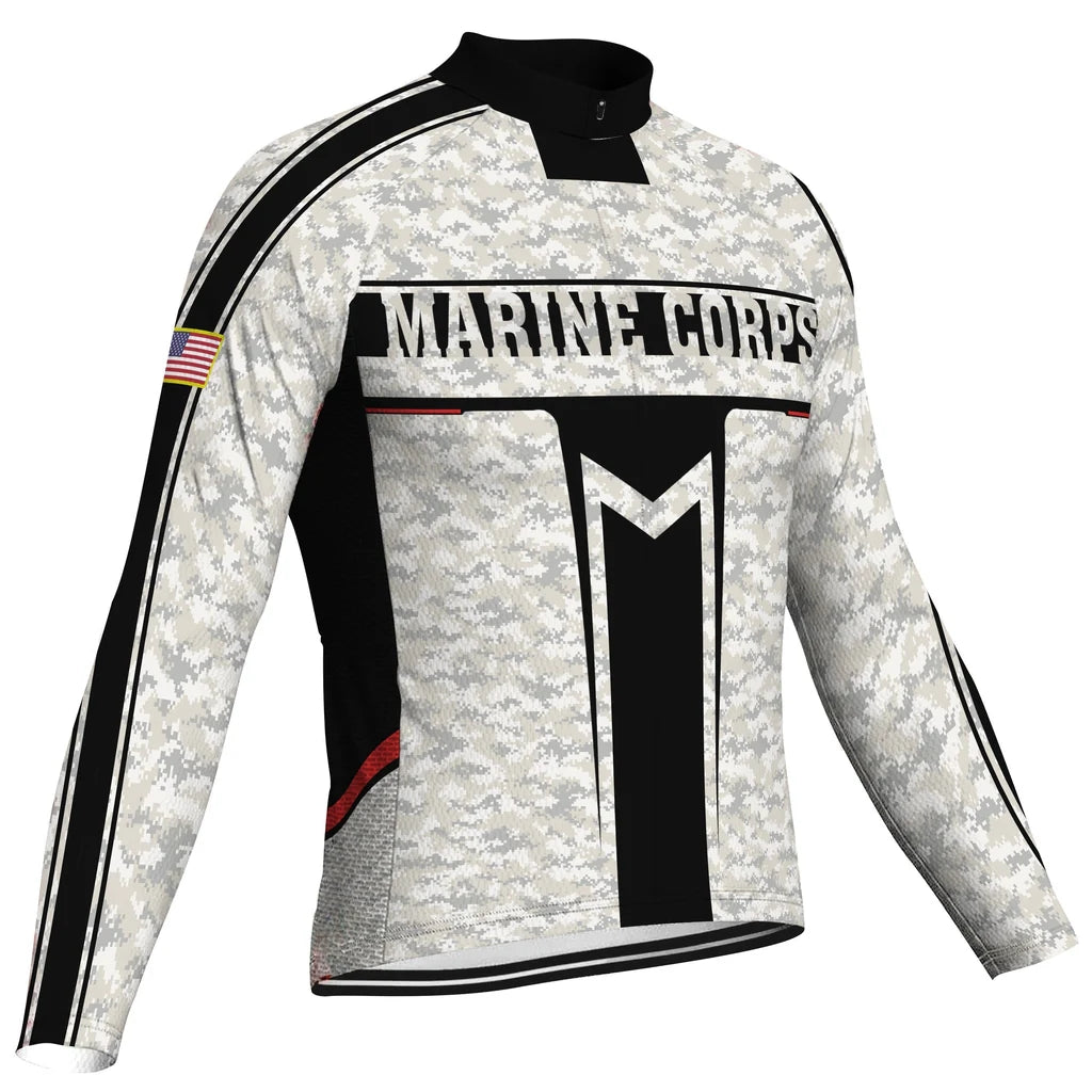 Customized Marine Corps Men's Winter Thermal Fleece Cycling Jersey Long Sleeve