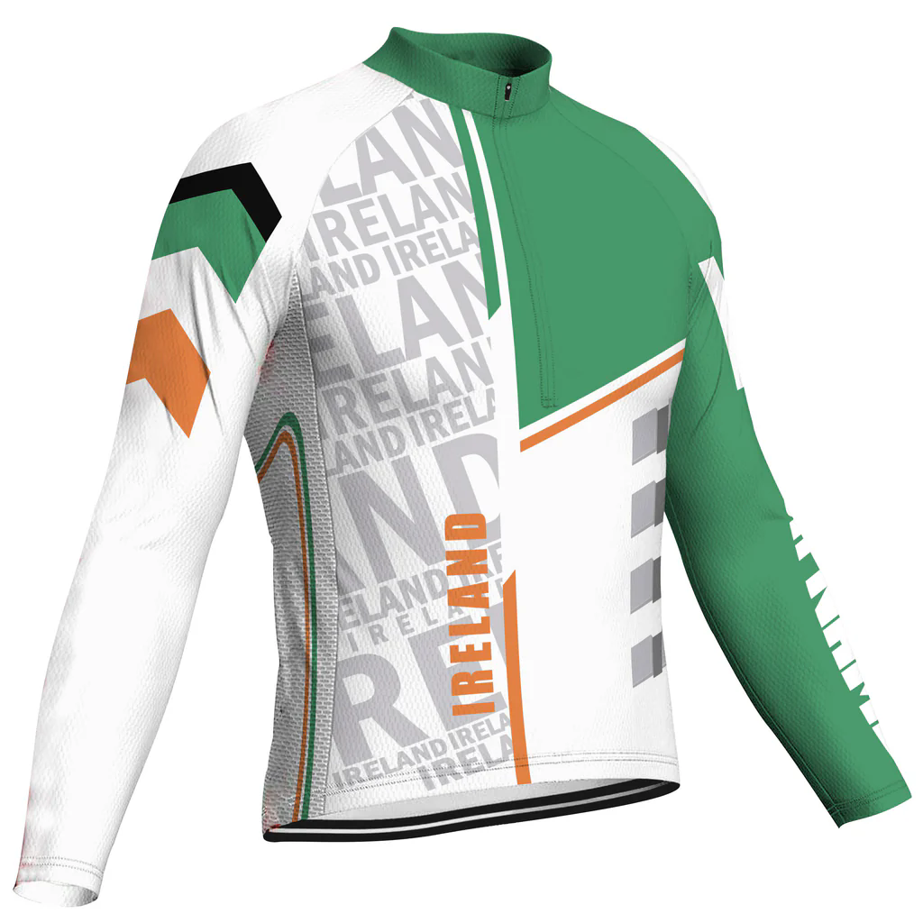 Customized Ireland Men's Winter Thermal Fleece Cycling Jersey Long Sleeve