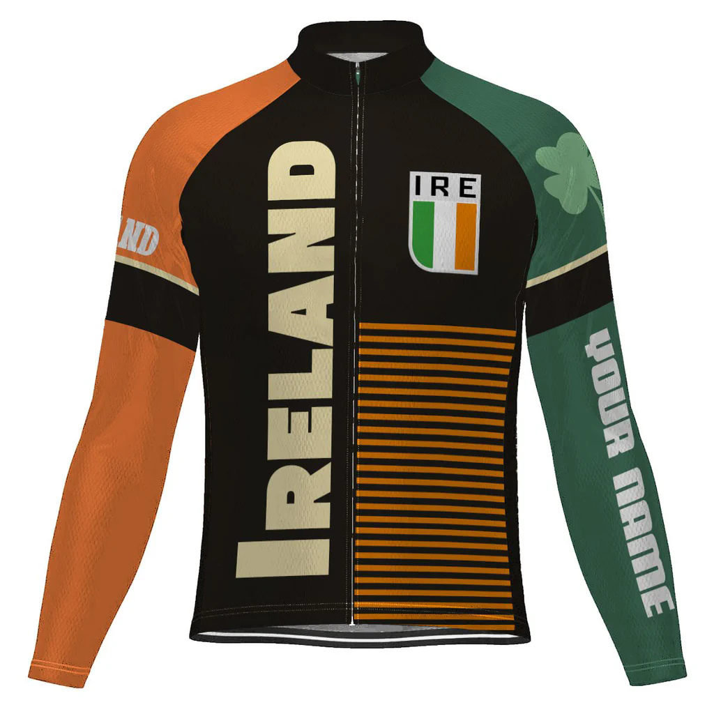 Customized Ireland Men's Winter Thermal Fleece Cycling Jersey Long Sleeve