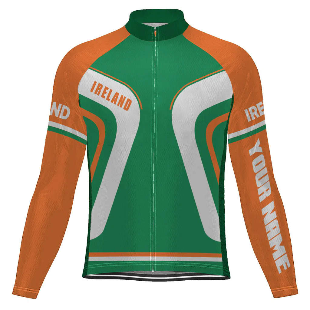 Customized Ireland Men's Winter Thermal Fleece Cycling Jersey Long Sleeve