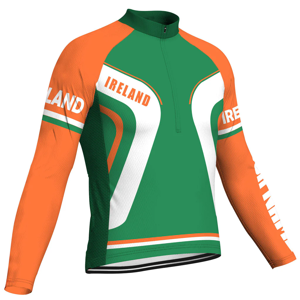 Customized Ireland Men's Winter Thermal Fleece Cycling Jersey Long Sleeve