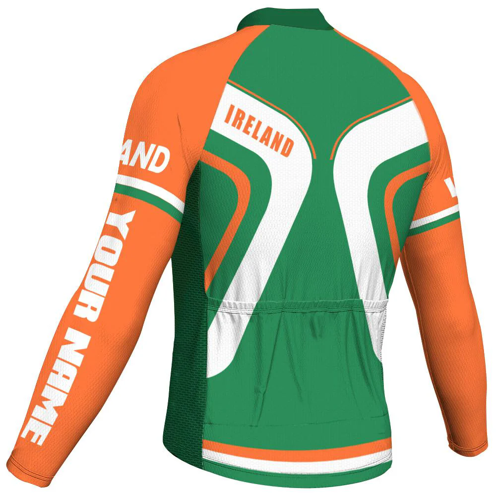 Customized Ireland Men's Winter Thermal Fleece Cycling Jersey Long Sleeve