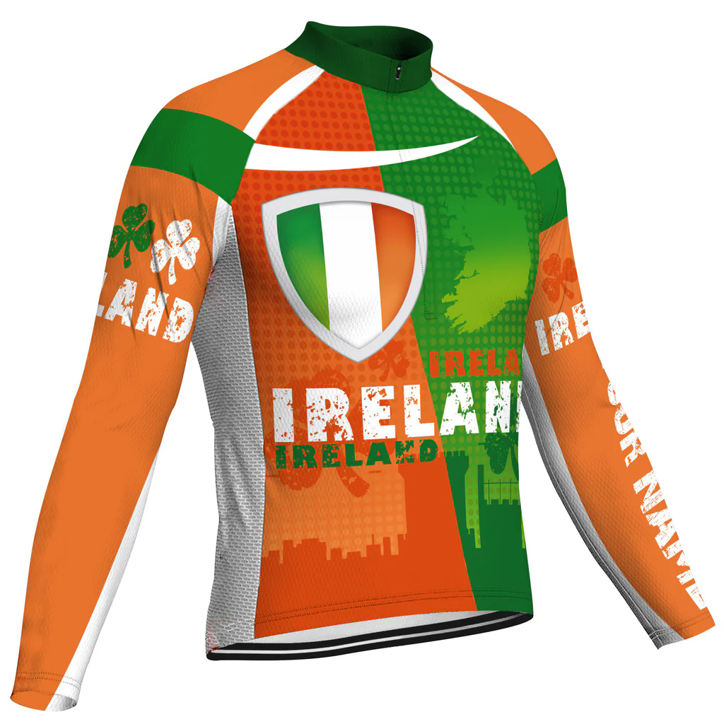 Customized Ireland Men's Winter Thermal Fleece Cycling Jersey Long Sleeve