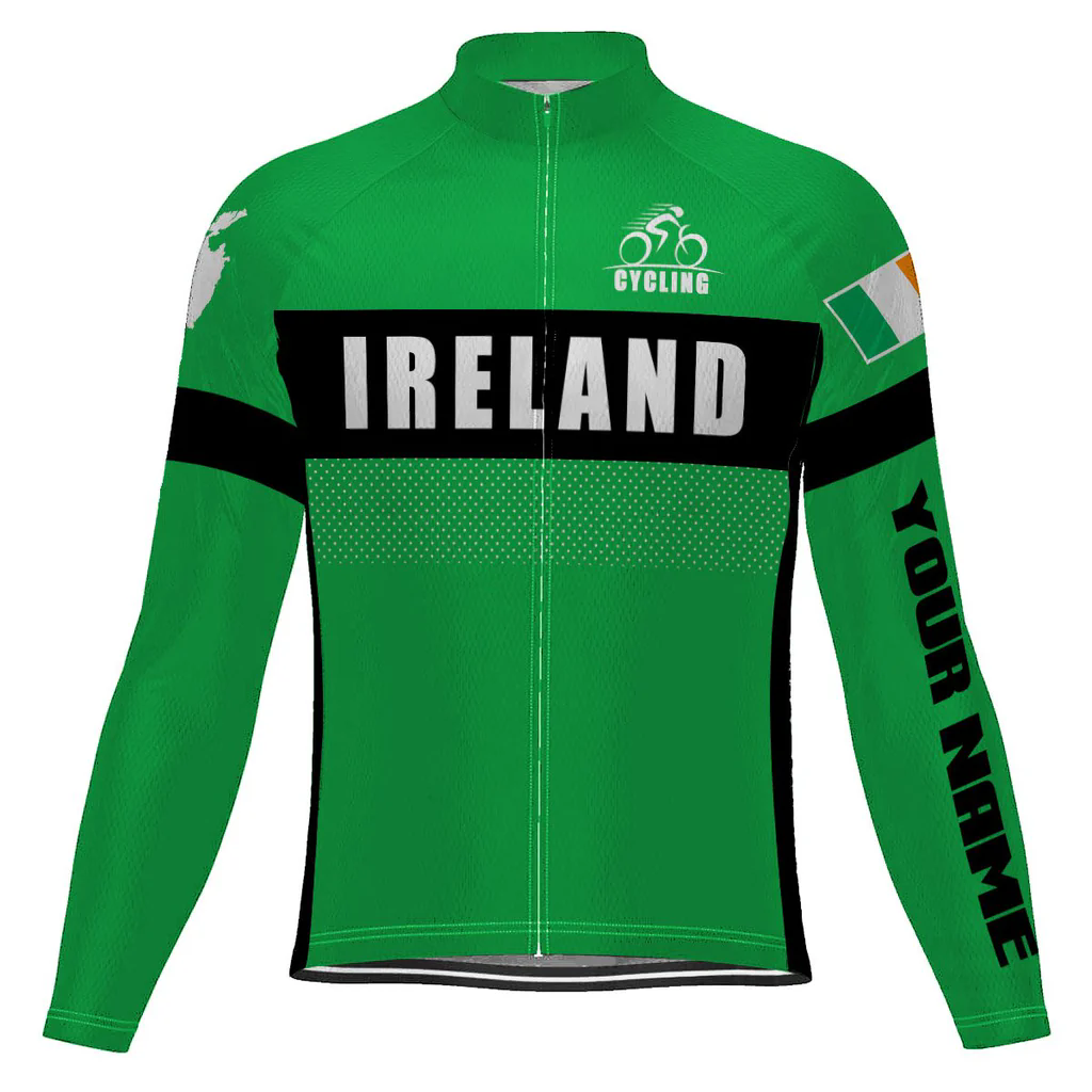 Customized Ireland Men's Winter Thermal Fleece Cycling Jersey Long Sleeve
