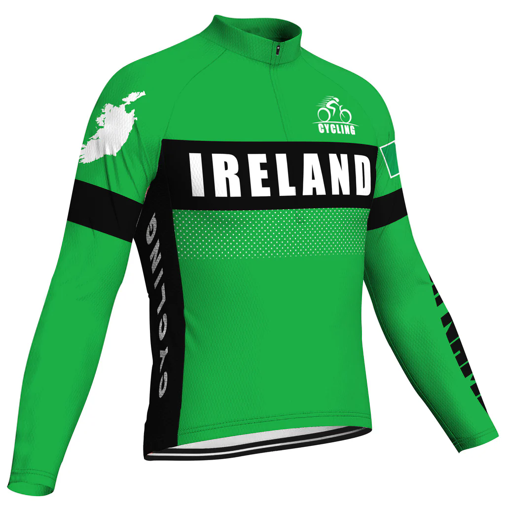 Customized Ireland Men's Winter Thermal Fleece Cycling Jersey Long Sleeve