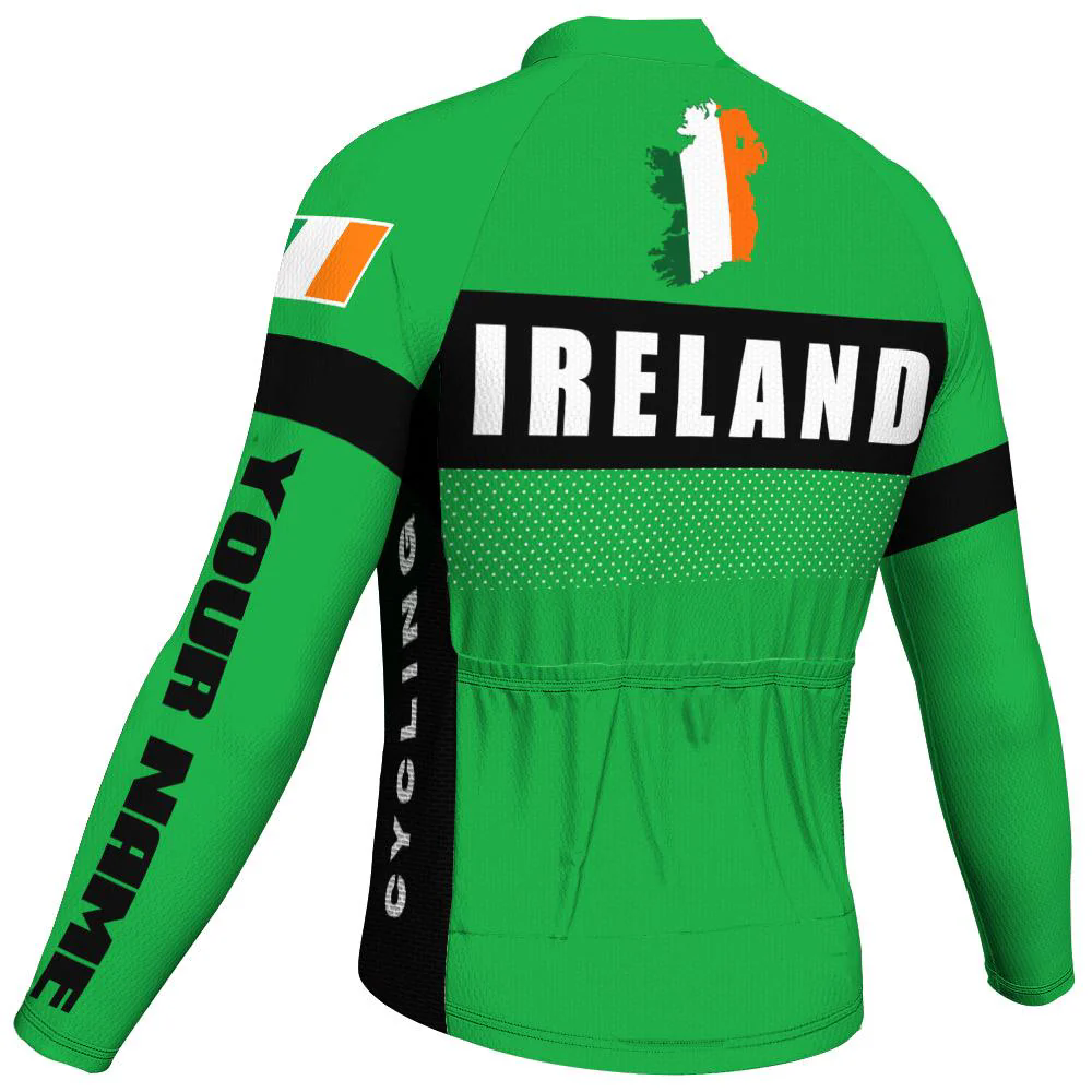 Customized Ireland Men's Winter Thermal Fleece Cycling Jersey Long Sleeve