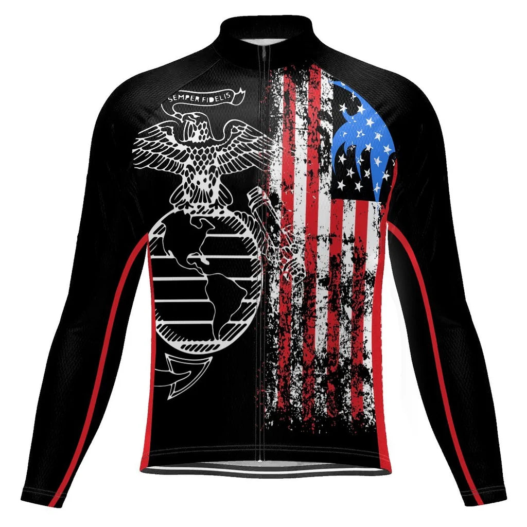 Customized Marine Corps Men's Winter Thermal Fleece Cycling Jersey Long Sleeve