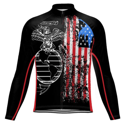 Customized Marine Corps Men's Winter Thermal Fleece Cycling Jersey Long Sleeve