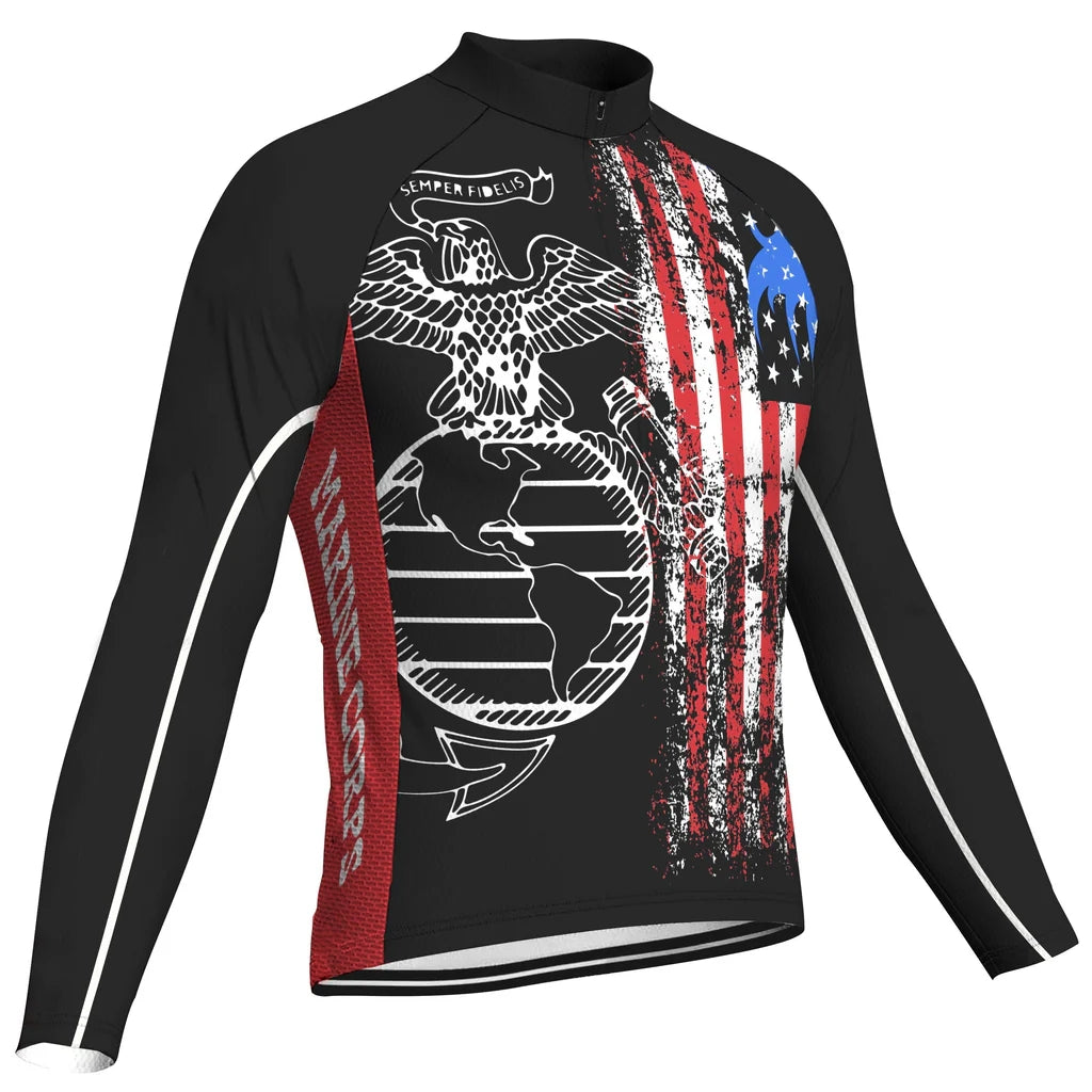 Customized Marine Corps Men's Winter Thermal Fleece Cycling Jersey Long Sleeve