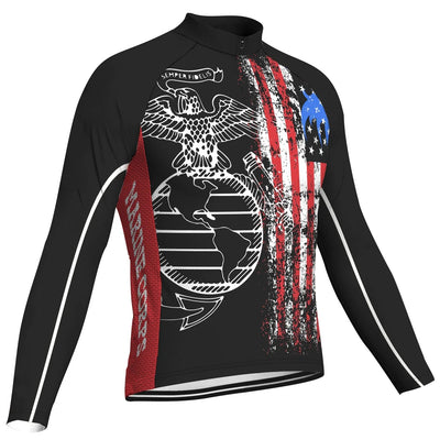 Customized Marine Corps Men's Winter Thermal Fleece Cycling Jersey Long Sleeve