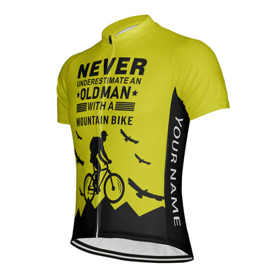 Customized Old Man with A Mountain Bike Men's Cycling Jersey Short Sleeve