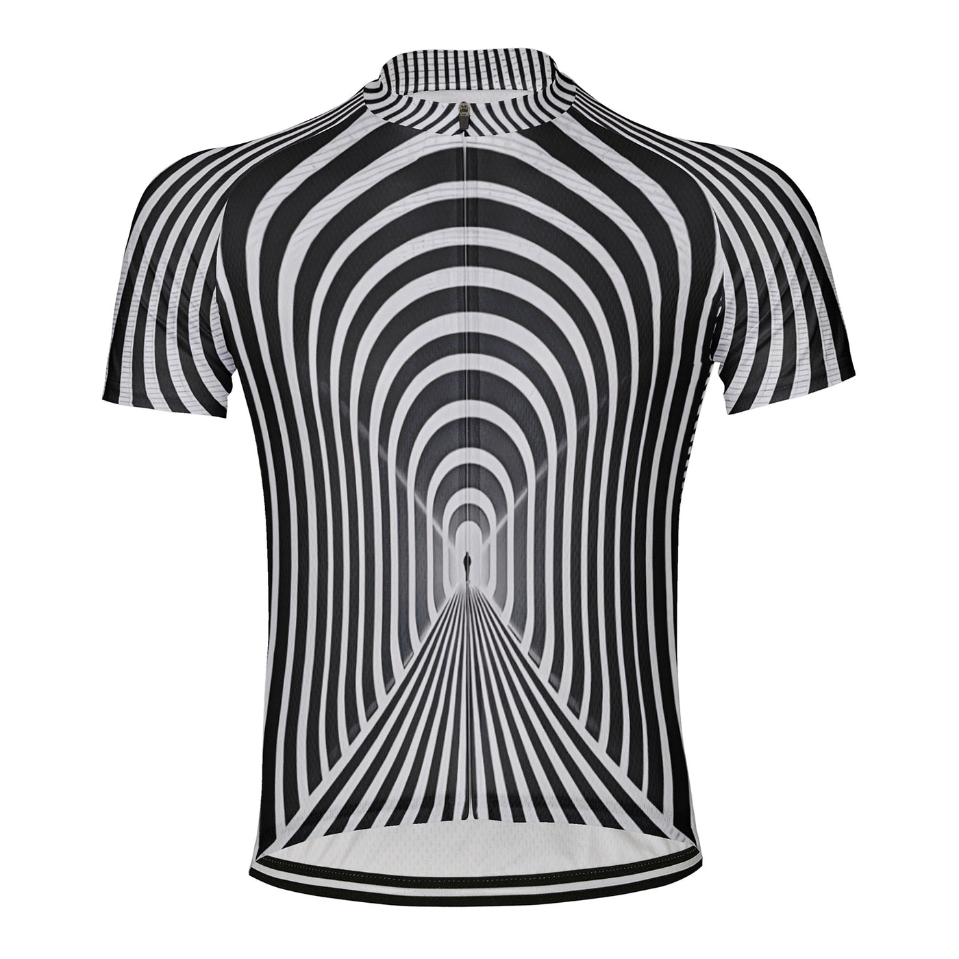 Customized Black And White Psychedelic Tunnel Men's Cycling Jersey Short Sleeve