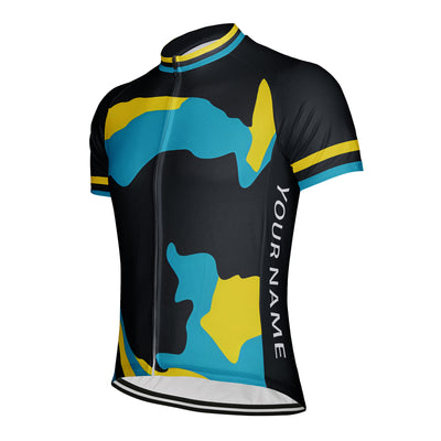 Customized Blue, Yellow Men's Cycling Jersey Short Sleeve