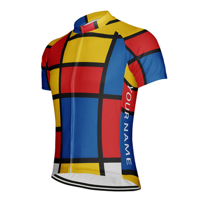 Customized Mondrian Red Yellow Blue Men's Cycling Jersey Short Sleeve