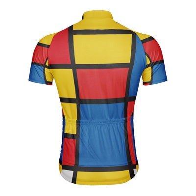 Customized Mondrian Red Yellow Blue Men's Cycling Jersey Short Sleeve