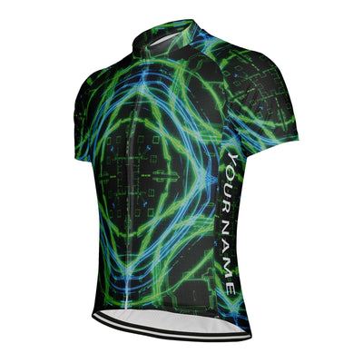 Customized Fluorescent Green Data Stream Men's Cycling Jersey Short Sleeve