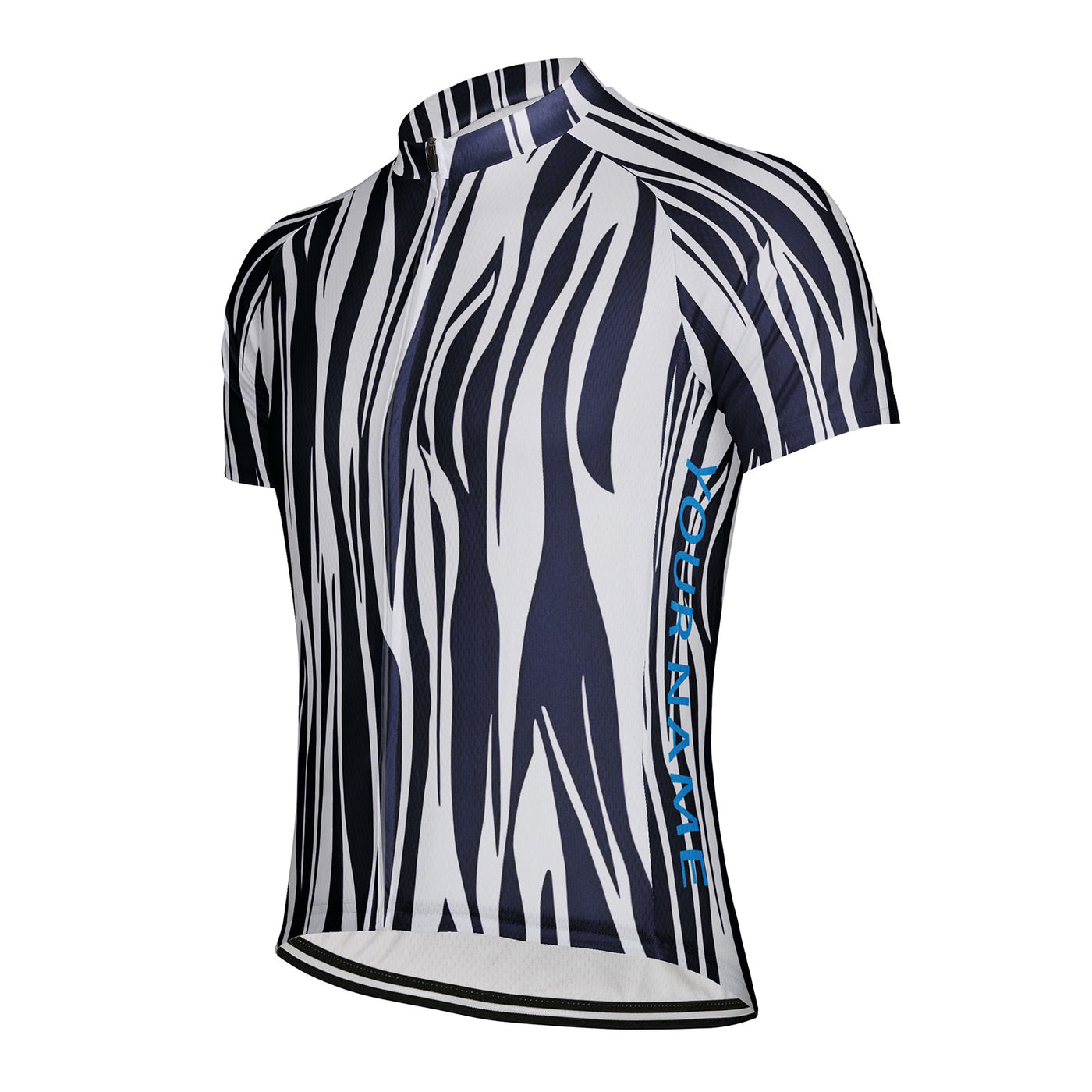 Customized Blue And White Wave Texture Men's Cycling Jersey Short Sleeve