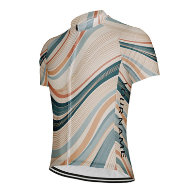 Customized The Symphony Of Warm Blue And Orange Waves Men's Cycling Jersey Short Sleeve