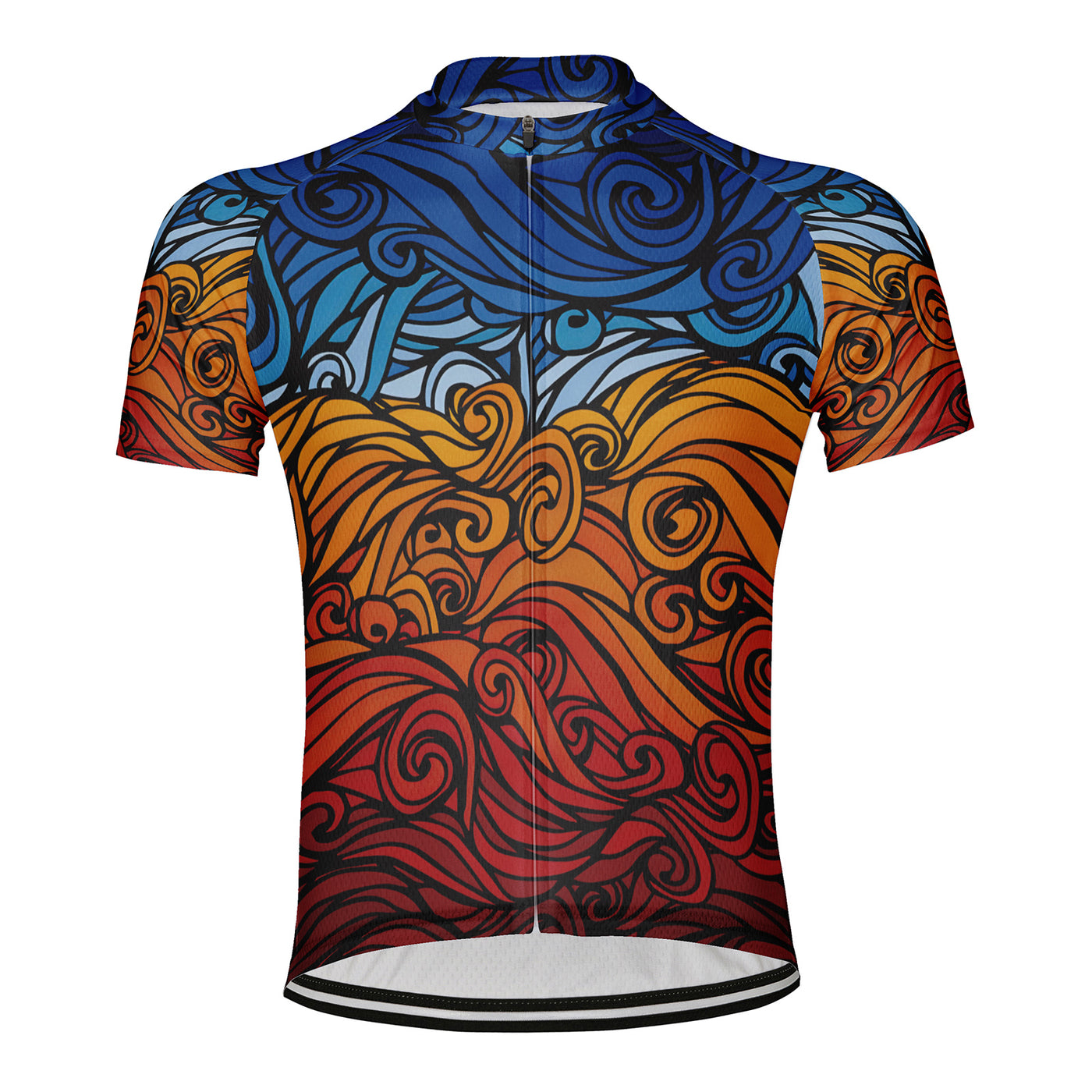 Customized Blue Orange Abstract Stripe Men's Cycling Jersey Short Sleeve