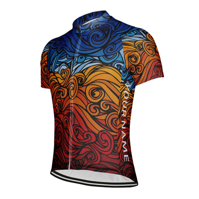Customized Blue Orange Abstract Stripe Men's Cycling Jersey Short Sleeve
