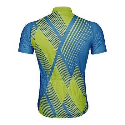 Customized Blue Green Diagonal Line Men's Cycling Jersey Short Sleeve