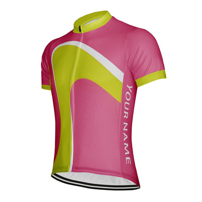 Customized Pink Green Curve Men's Cycling Jersey Short Sleeve