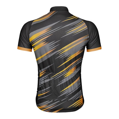 Customized Black Orange, And Gray Lines Men's Cycling Jersey Short Sleeve
